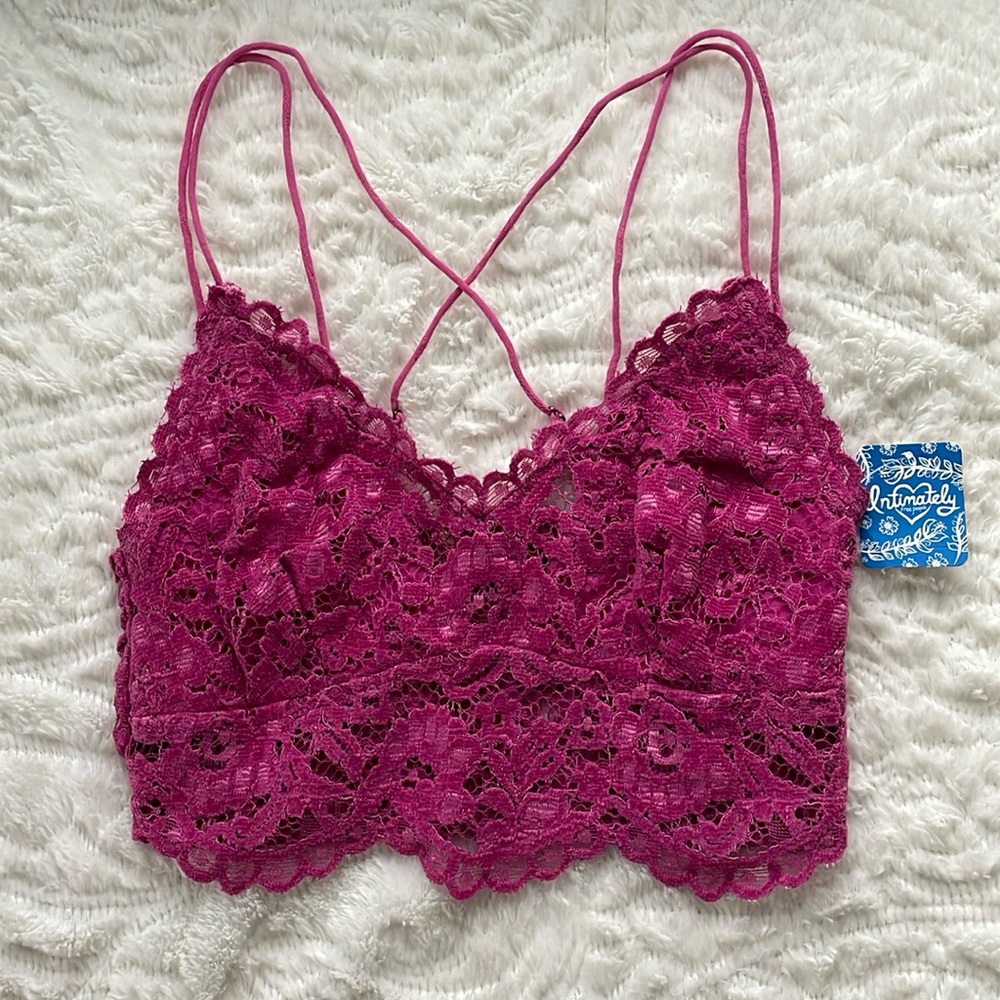Free People Intimately NEW Women’s Small Candy Pink lace Celine Bralette Top